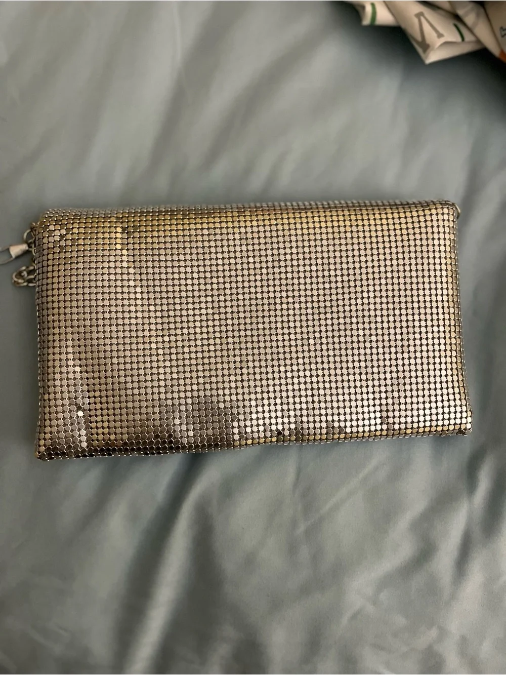Metallic Silver Mesh Envelope Clutch